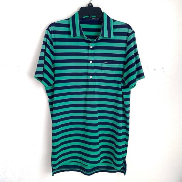 RLX Ralph Lauren Polo Mens Large Blue Green Stripes Torrey Pines Performance - Picture 1 of 9